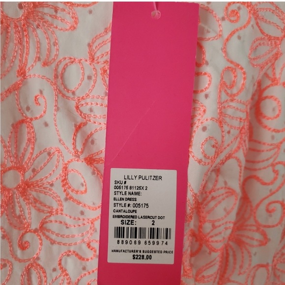 NWT Lilly Pulitzer Ellen Dress Cantaloupe Embroidered Lasercut Dress, Size 2 - Picture 9 of 15